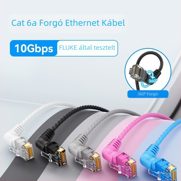 Weixun IBO 360° forgó Cat6 UTP hálózati kábel, dupla könyök, RJ-45, 10 Gbps