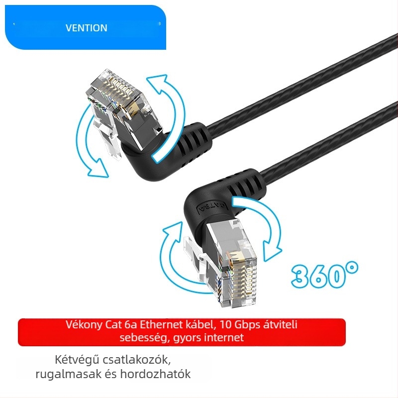 Weixun IBO 360° forgó Cat6 UTP hálózati kábel, dupla könyök, RJ-45, 10 Gbps