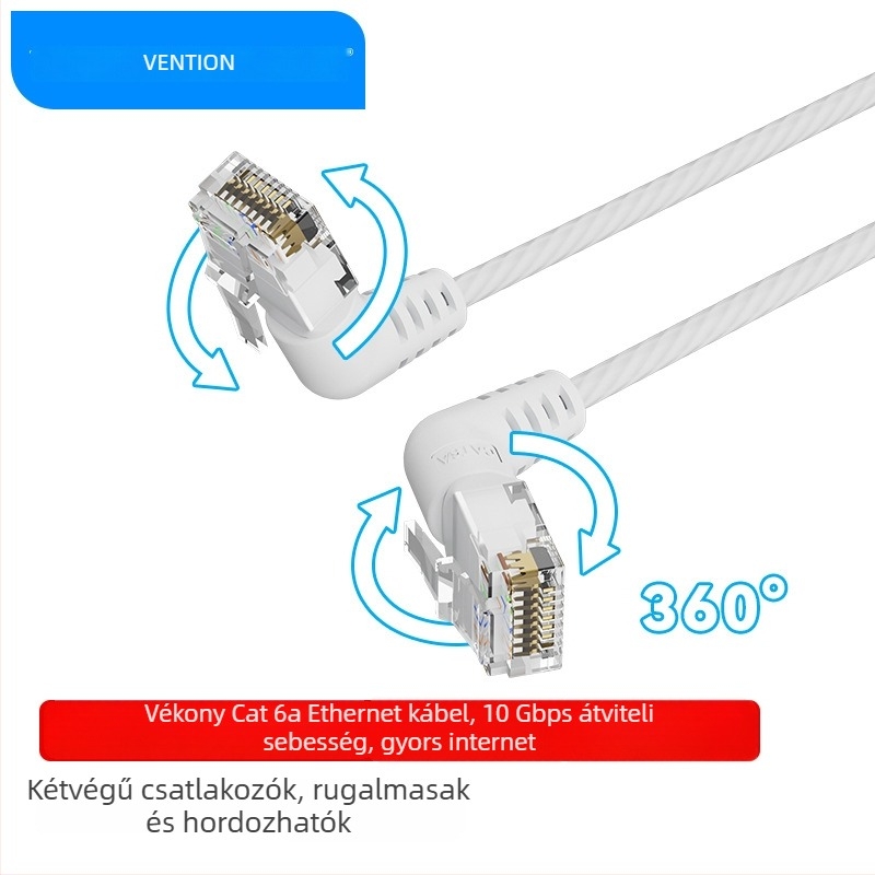 Weixun IBO 360° forgó Cat6 UTP hálózati kábel, dupla könyök, RJ-45, 10 Gbps