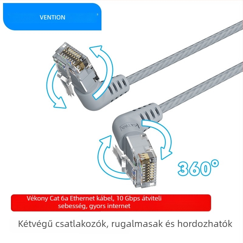 Weixun IBO 360° forgó Cat6 UTP hálózati kábel, dupla könyök, RJ-45, 10 Gbps