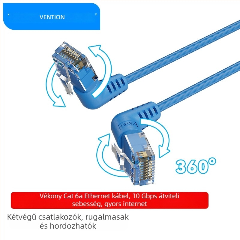 Weixun IBO 360° forgó Cat6 UTP hálózati kábel, dupla könyök, RJ-45, 10 Gbps