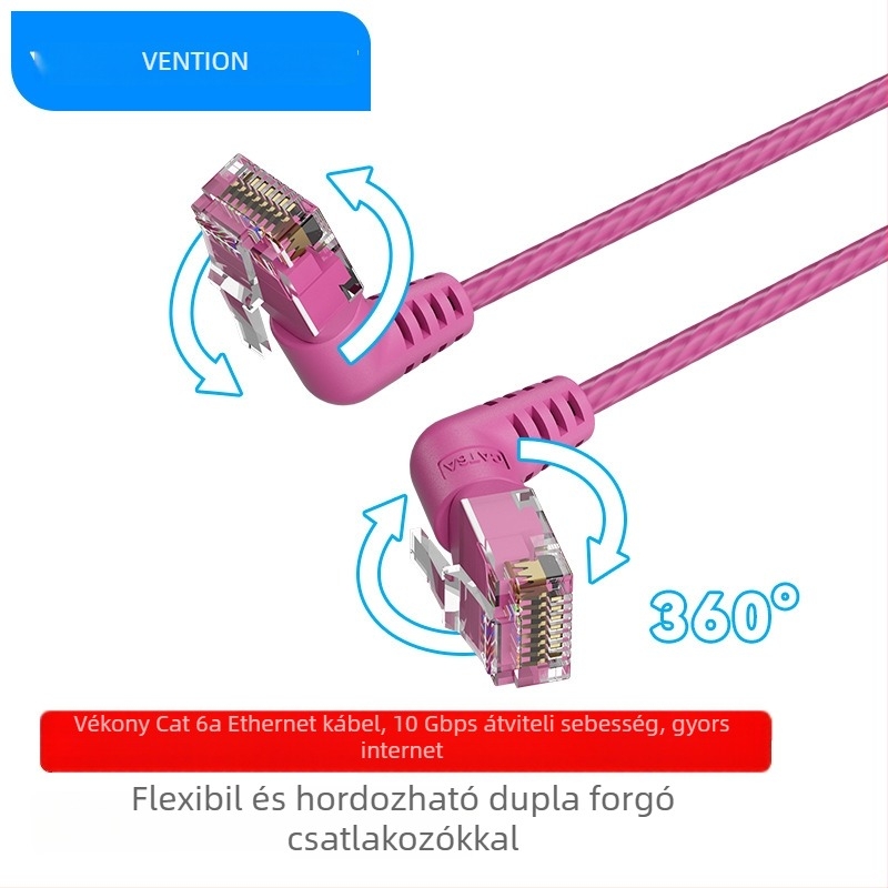 Weixun IBO 360° forgó Cat6 UTP hálózati kábel, dupla könyök, RJ-45, 10 Gbps