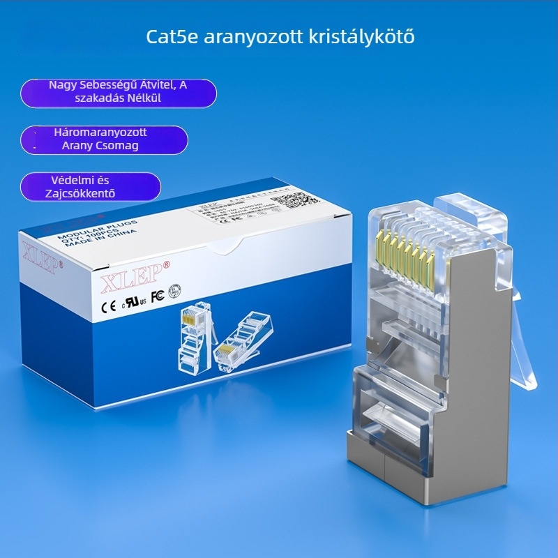 RJ45 Cat6 Shielded Crystal Head, Aranyozott, Tiszta réz, 8P8C