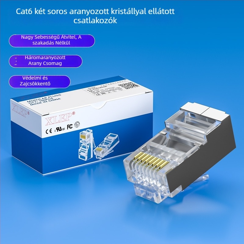 RJ45 Cat6 Shielded Crystal Head, Aranyozott, Tiszta réz, 8P8C