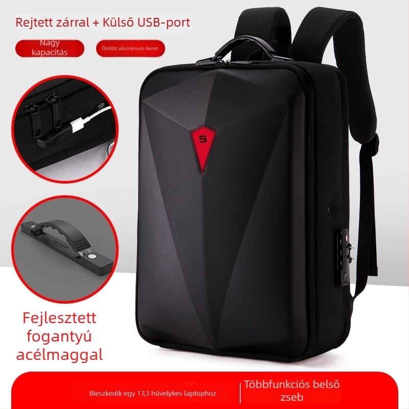 Alumínium-ötvözet keretű, merev héjú laptop hátizsák, lopás elleni védelem, EVA anyag, 20-35 L kapacitás, vízálló