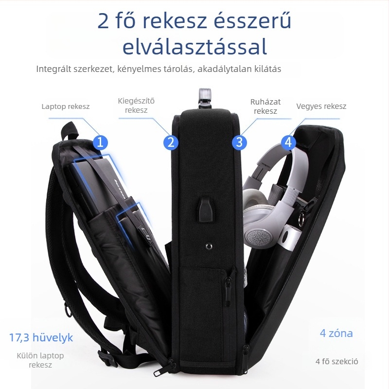 Alumínium-ötvözet keretű, merev héjú laptop hátizsák, lopás elleni védelem, EVA anyag, 20-35 L kapacitás, vízálló