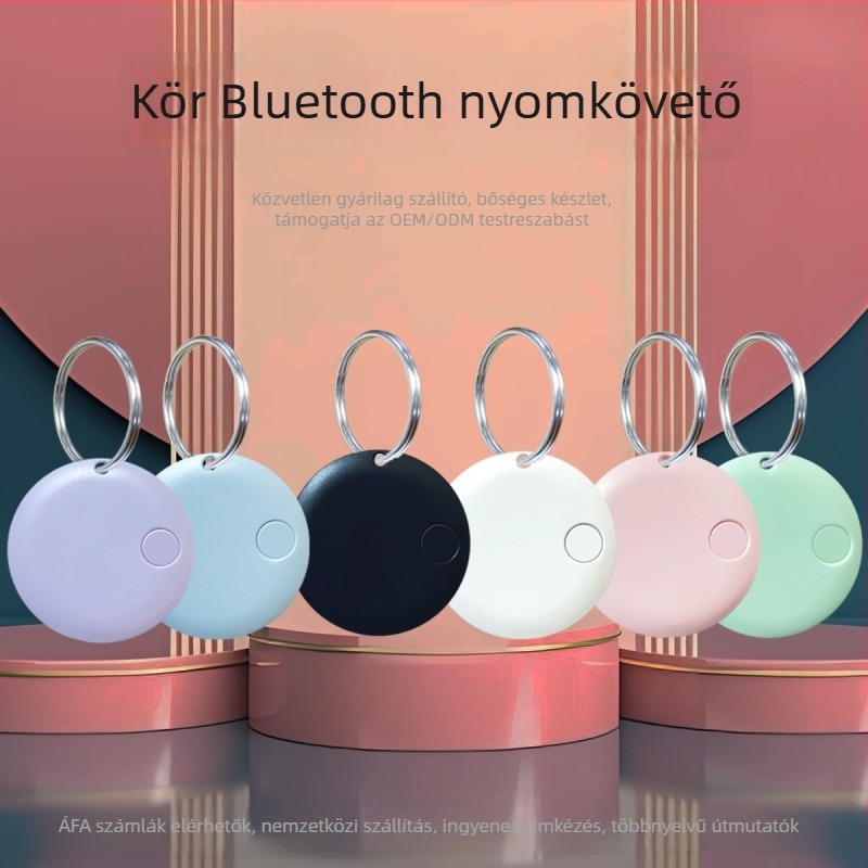 Kör alakú Bluetooth elvesztés elleni eszköz kétirányú kereséssel és riasztással; 210 mAh akkumulátor; hatótávolság 20 m-ig; Android és iOS kompatibilis; ABS ház; kétirányú keresés
