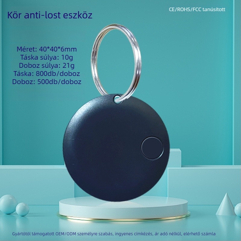 Kör alakú Bluetooth elvesztés elleni eszköz kétirányú kereséssel és riasztással; 210 mAh akkumulátor; hatótávolság 20 m-ig; Android és iOS kompatibilis; ABS ház; kétirányú keresés