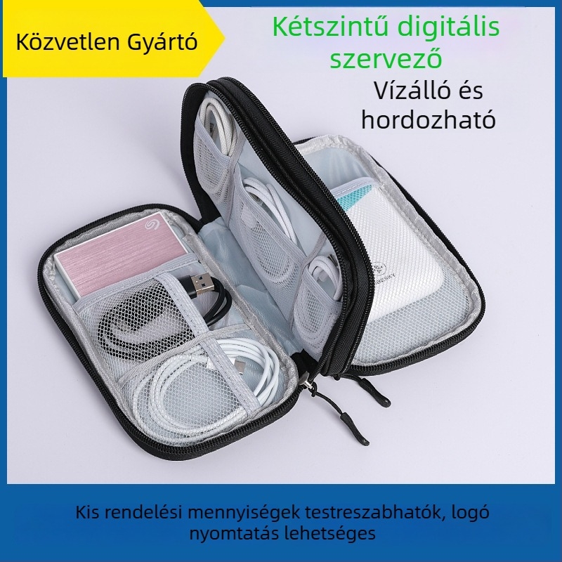 Utazási kábel- és kiegészítő tároló táska – kézitáska-stílus, poliészter, modell 8721, többfunkciós