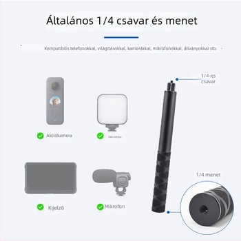 Kinyújtható selfie-stik Insta360 ONE R / X2 / EVO-hoz, alumínium ötvözetből készült fogantyú, gumis markolat és csuklórögzítő; max terhelés 2–5 kg