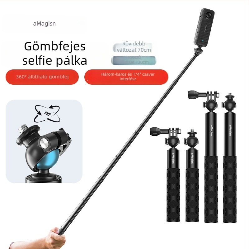 Amagisn Ball Head Selfie Stick akciókamerákhoz | univerzális kompatibilitás | Alumíniumötvözet + rozsdamentes acél