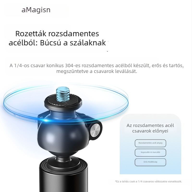 Amagisn Ball Head Selfie Stick akciókamerákhoz | univerzális kompatibilitás | Alumíniumötvözet + rozsdamentes acél