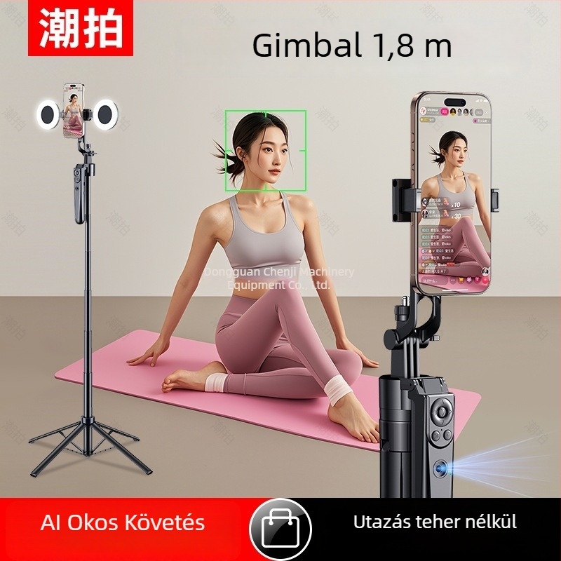 Okos önkövető gimbalos selfie stick, 360° forgás, karbon szálas kivitel, távirányítóval, stabilizáció