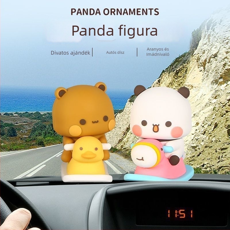 Panda Yi Er és BuBu asztali figura – aranyos, rajzfilmszerű gyanta díszfigura