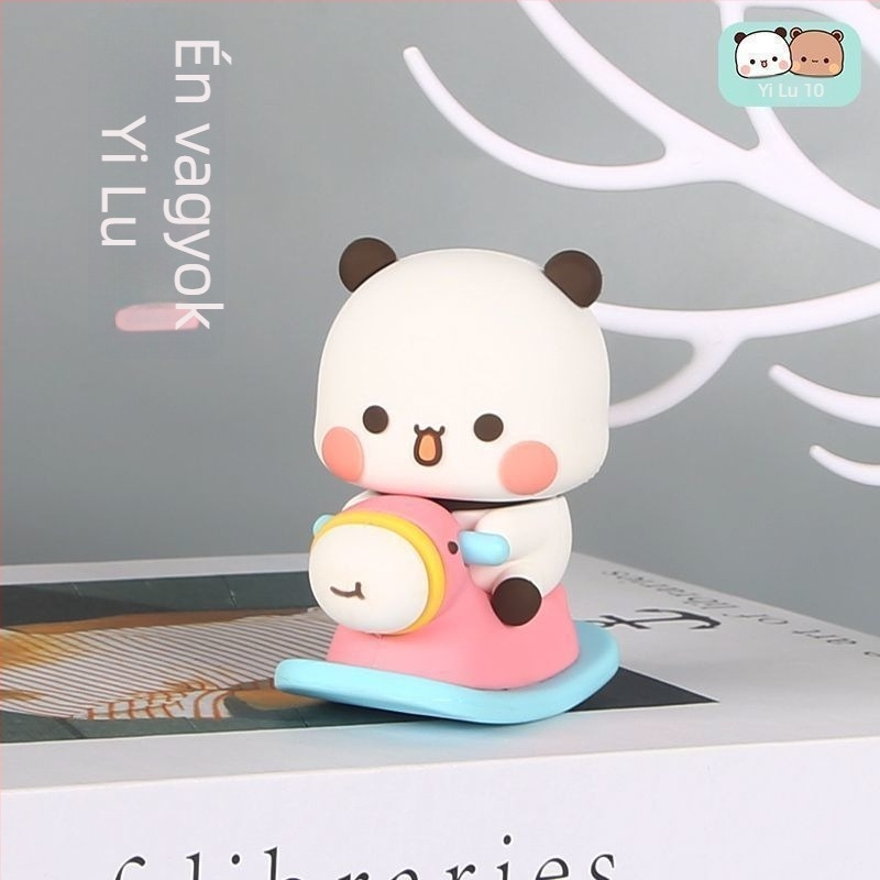 Panda Yi Er és BuBu asztali figura – aranyos, rajzfilmszerű gyanta díszfigura