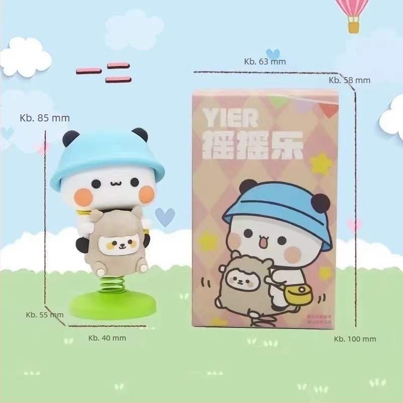 Panda Yi Er és BuBu asztali figura – aranyos, rajzfilmszerű gyanta díszfigura