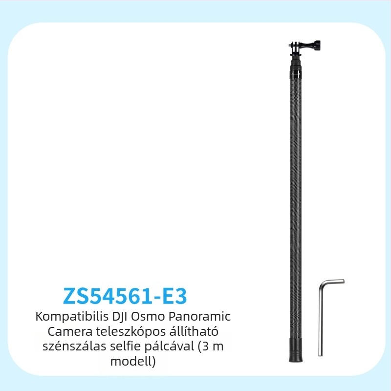 Szénszálas 7-szektoros selfie bot, 1/4 hüvelykes csavarral és kettős interfészekkel, kompatibilis akciókamerákkal és okostelefonnal, max terhelés 2 kg