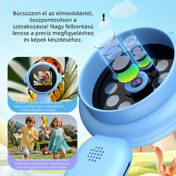 Hordozható gyermekmikroszkóp kültéri felfedezésekhez, karikatúra-stílusú kamerával és nagyítóval