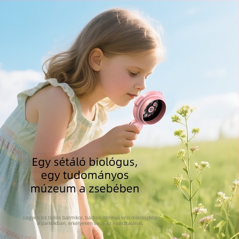 Hordozható gyermekmikroszkóp kültéri felfedezésekhez, karikatúra-stílusú kamerával és nagyítóval