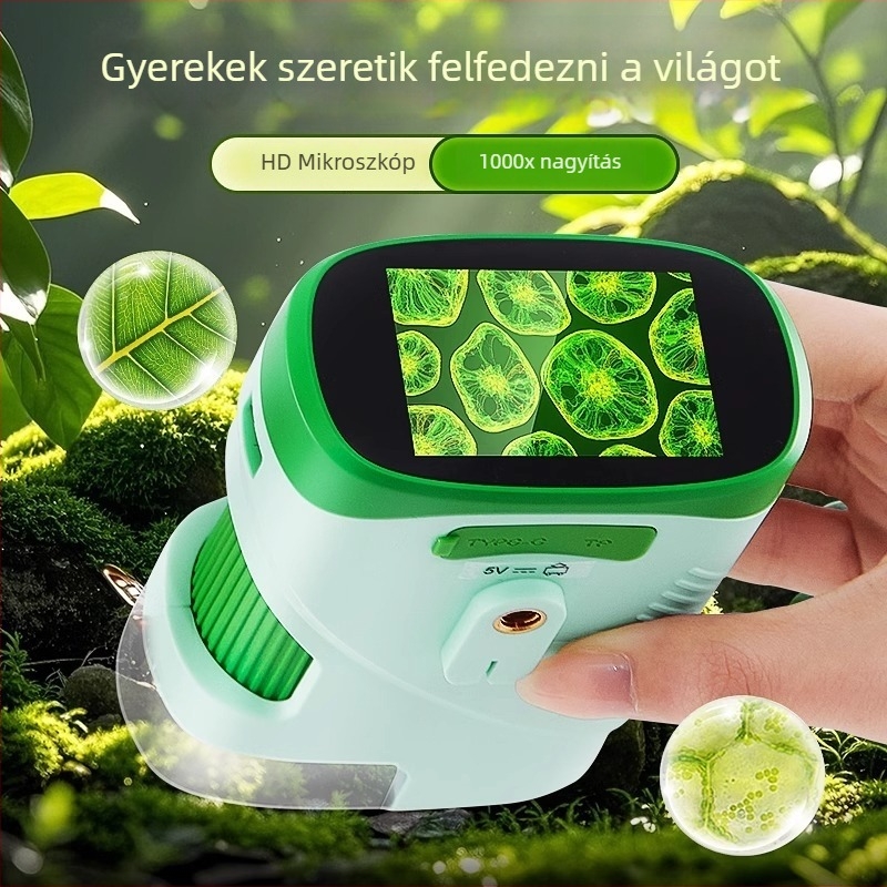X10 Gyerekeknek hordozható 4K mikroszkóp kamera kijelzővel, 2 hüvelykes LCD, TF tárhely, ABS ház