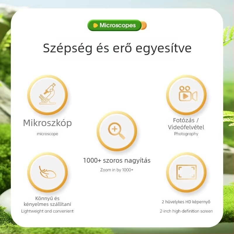X10 Gyerekeknek hordozható 4K mikroszkóp kamera kijelzővel, 2 hüvelykes LCD, TF tárhely, ABS ház