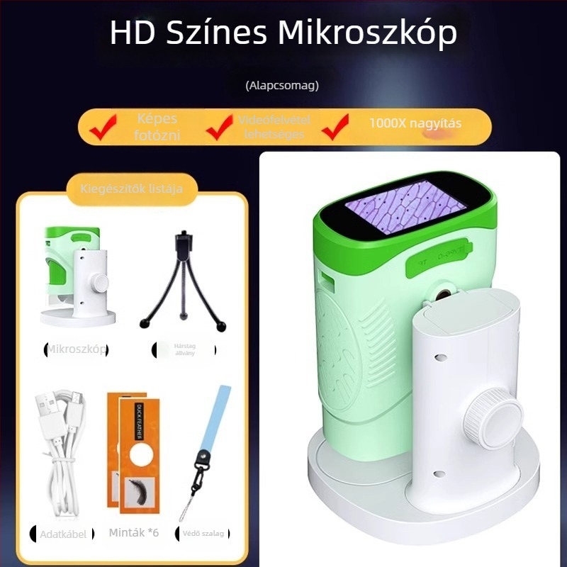 X10 Gyerekeknek hordozható 4K mikroszkóp kamera kijelzővel, 2 hüvelykes LCD, TF tárhely, ABS ház