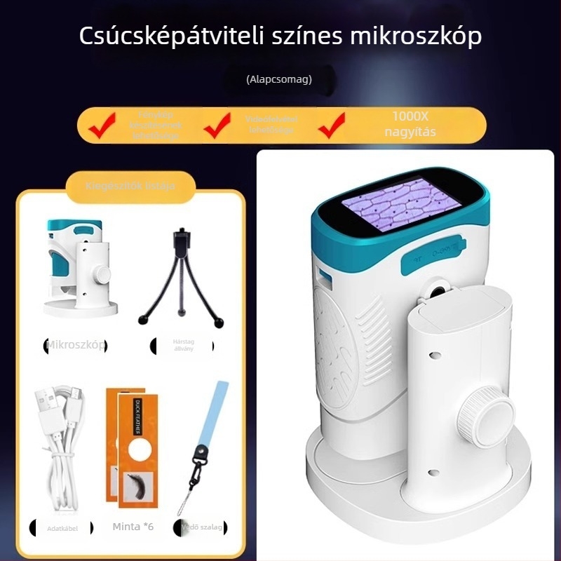 X10 Gyerekeknek hordozható 4K mikroszkóp kamera kijelzővel, 2 hüvelykes LCD, TF tárhely, ABS ház
