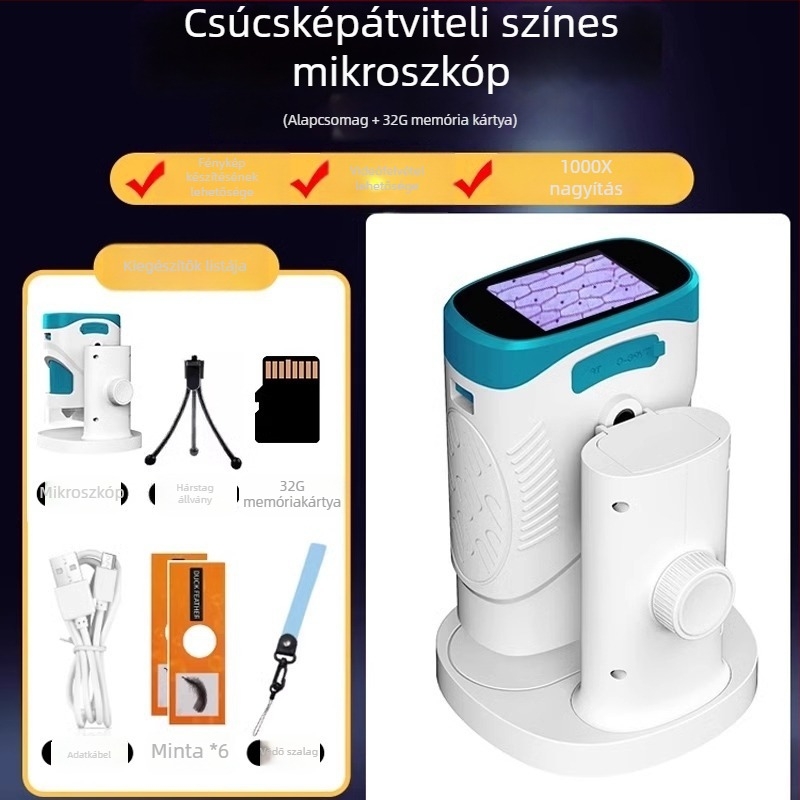 X10 Gyerekeknek hordozható 4K mikroszkóp kamera kijelzővel, 2 hüvelykes LCD, TF tárhely, ABS ház