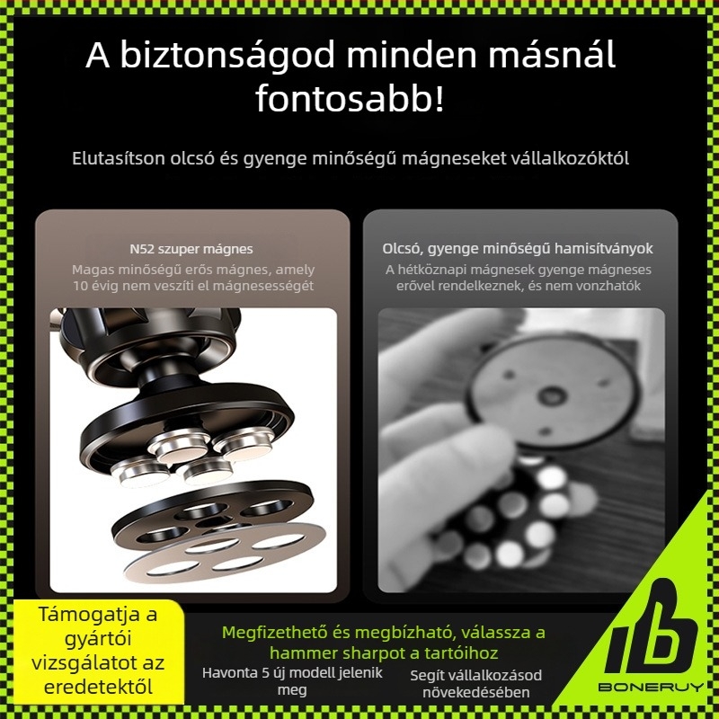 BONERUY forgó mágneses telefon tartó – alumíniumötvözet, univerzális rögzítés