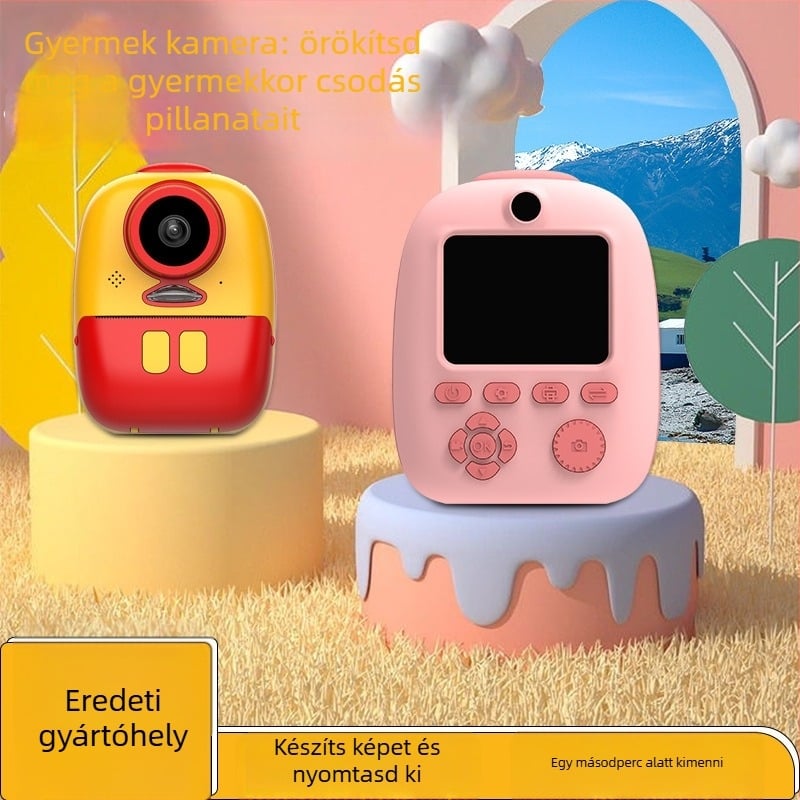 Polaroid-stílusú mini digitális kamera gyerekeknek nyomtatási funkcióval, Modell D10M, >40 MP, 2,0 hüvelykes LCD, TF-kártya