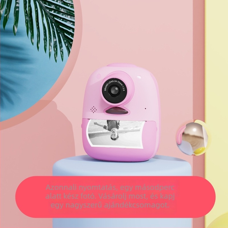 Polaroid-stílusú mini digitális kamera gyerekeknek nyomtatási funkcióval, Modell D10M, >40 MP, 2,0 hüvelykes LCD, TF-kártya