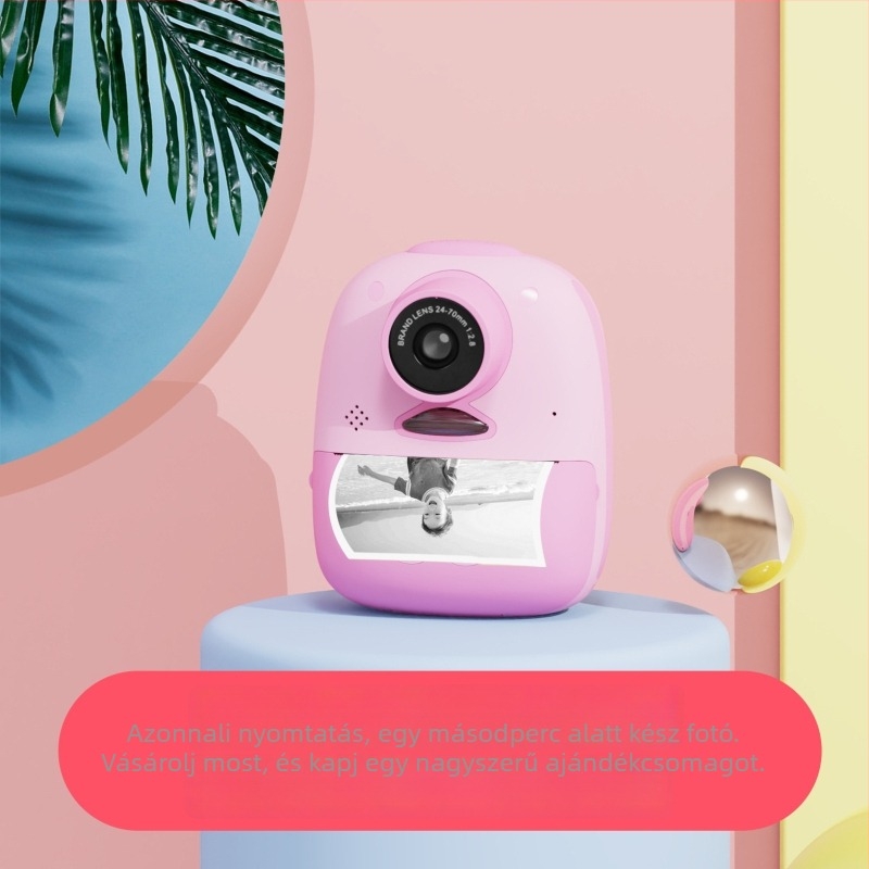 Polaroid-stílusú mini digitális kamera gyerekeknek nyomtatási funkcióval, Modell D10M, >40 MP, 2,0 hüvelykes LCD, TF-kártya