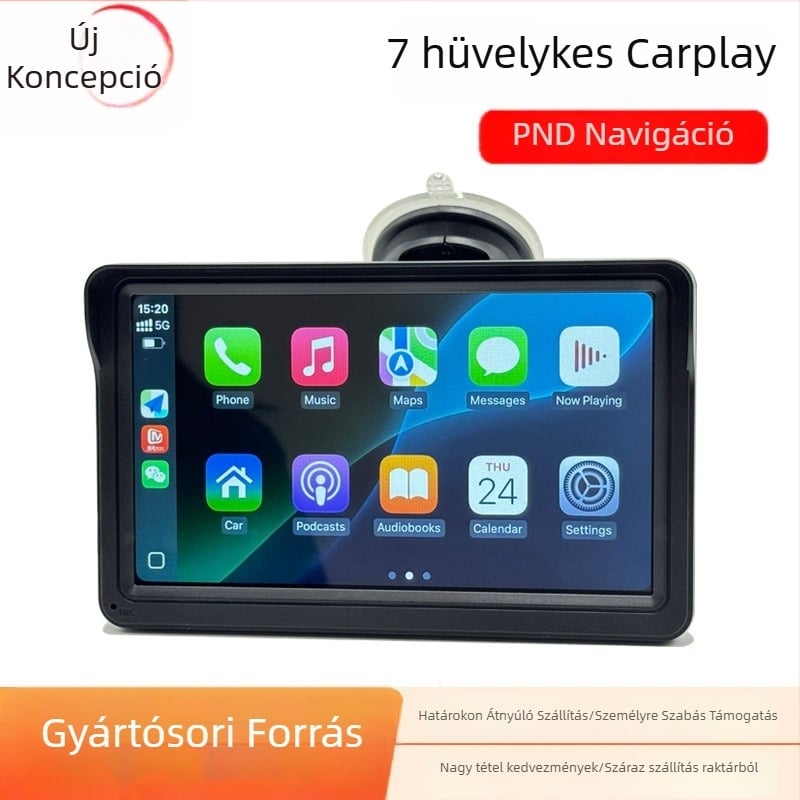 7 hüvelykes hordozható PND navigációs rendszer, autóhoz készült MP5 multimédiás, Bluetooth, CarPlay/Android Auto kompatibilis, kétmagos processzor, 8GB RAM, 480x800 felbontás, USB-C interfész