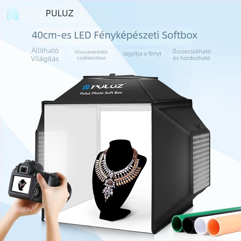PULUZ PU5042 Soft Light Box – 72W, 5500K, akril, 4 színű háttér