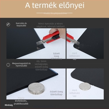 Edzett üveg hátterű panel reflektorral, 5 mm-es vastagság, 5,3 kg tömeg, termékfotózáshoz