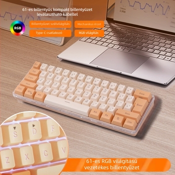 61 billentyűs vezetékes billentyűzet RGB háttérvilágítással, ABS billentyűkkel, USB interfész