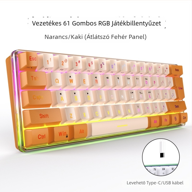 61 billentyűs vezetékes billentyűzet RGB háttérvilágítással, ABS billentyűkkel, USB interfész