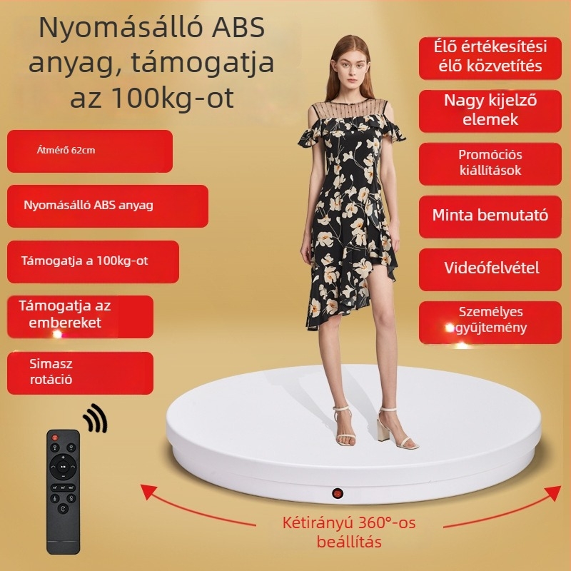 Távirányítós elektromos forgóasztal termékfotózáshoz, 100 kg teherbírás, ABS kivitel, modellek 6062A/6062DC