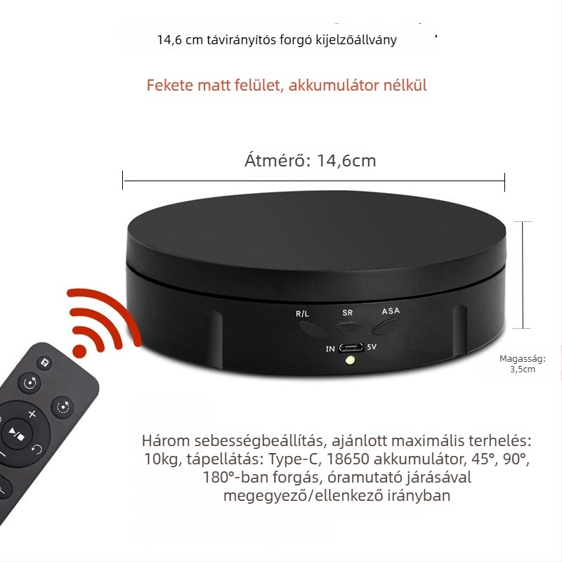 Elektronikus forgó ékszerkiállító asztal távirányítóval, USB-tápellátás, ABS burkolat, kör alakú kialakítás