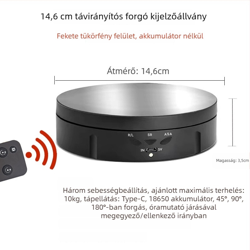 Elektronikus forgó ékszerkiállító asztal távirányítóval, USB-tápellátás, ABS burkolat, kör alakú kialakítás