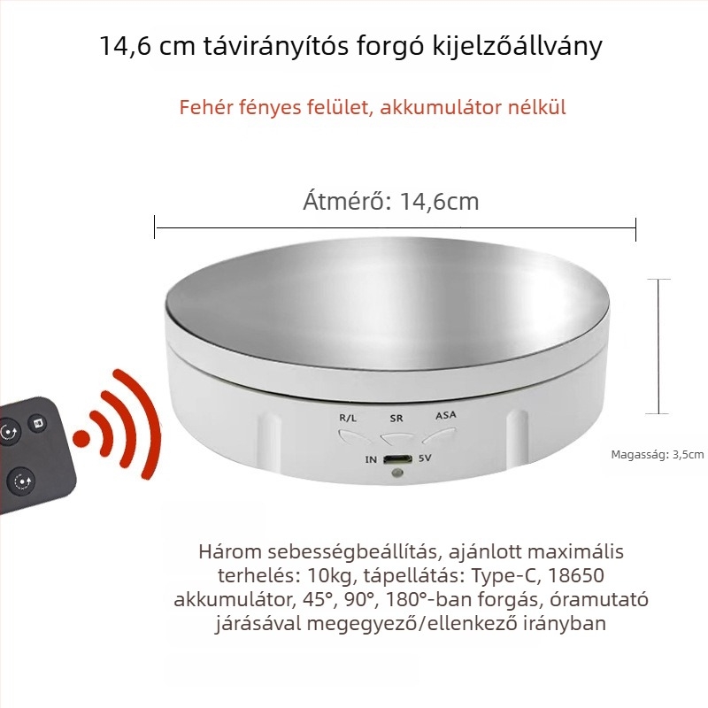 Elektronikus forgó ékszerkiállító asztal távirányítóval, USB-tápellátás, ABS burkolat, kör alakú kialakítás