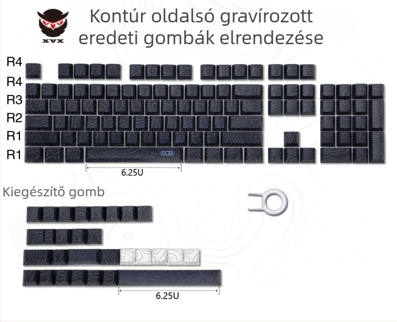 XVX Kontúrvonal oldalsó gravírozott PBT billentyűsapkák, átlátszó, 132 billentyű, kétszínű szublimáció