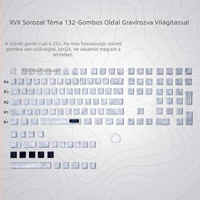 XVX Kontúrvonal oldalsó gravírozott PBT billentyűsapkák, átlátszó, 132 billentyű, kétszínű szublimáció