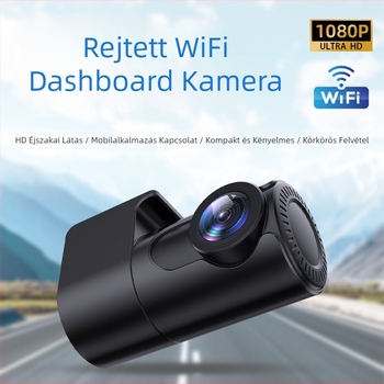 Rejtett autó DVR 1080p, éjszakai felvétel, 140° látószög, Wi‑Fi, ciklusos felvétel