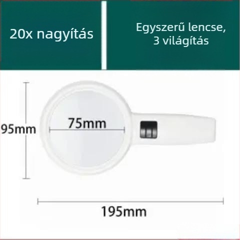 Kézi nagyító LED-es világítással, 90x nagyítás, címkék és ékszerek olvasására, okostelefonos térképek megtekintéséhez.