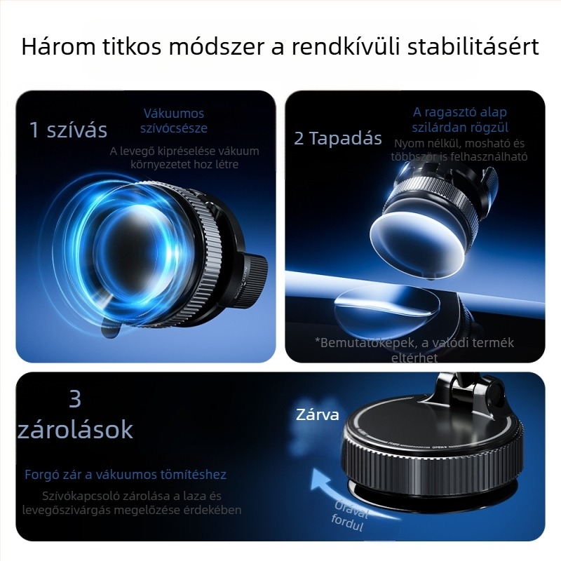 ABS anyagú autós telefontartó, univerzális, vibráció elleni funkció, 3C tanúsított