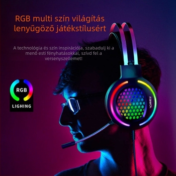 Wolf Hunter H500 gaming fejhallgató RGB világítással, 7.1-csatornás, USB-kábeles, 3,5 mm-es jack, mikrofon, frekvenciasáv 20–20000 Hz