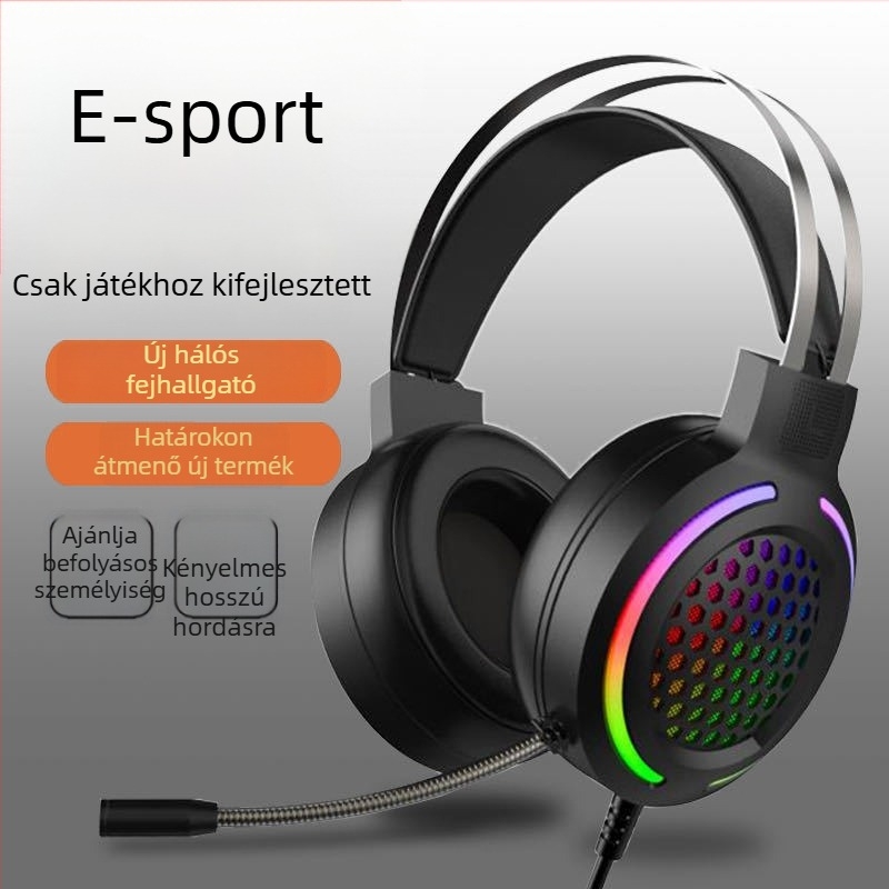Wolf Hunter H500 gaming fejhallgató RGB világítással, 7.1-csatornás, USB-kábeles, 3,5 mm-es jack, mikrofon, frekvenciasáv 20–20000 Hz