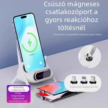 Vezeték nélküli telefon töltő asztali tartóval, QC 3.0, mágneses töltés, 15W