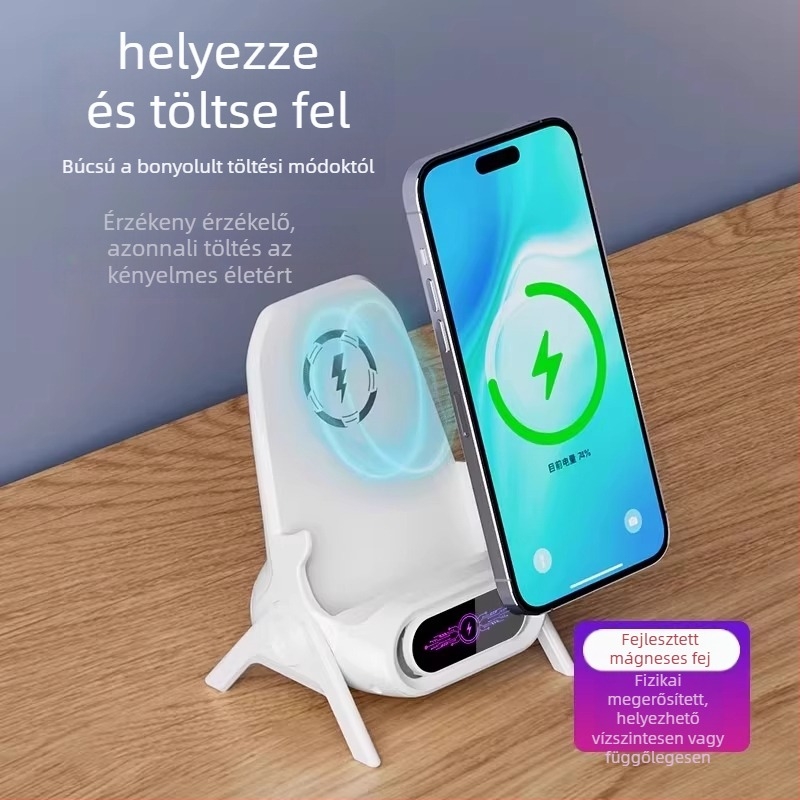Vezeték nélküli telefon töltő asztali tartóval, QC 3.0, mágneses töltés, 15W